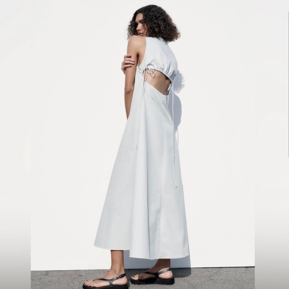 NEW ZARA Grey Midi Cut Out Dress